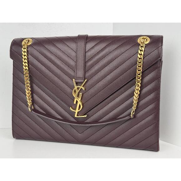 SAINT LAURENT Grain De Poudre Matelasse Chevron Large Monogram Satchel B-6 - Picture 1 of 16